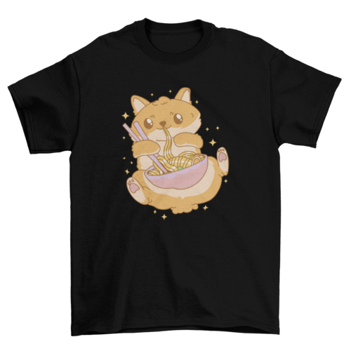 Cute Fashion Pomeranian Pet dog eating ramen Noodle Food Animal
