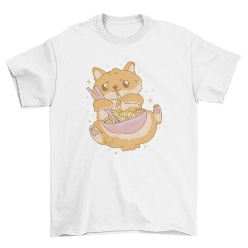 Cute Fashion Pomeranian Pet dog eating ramen Noodle Food Animal