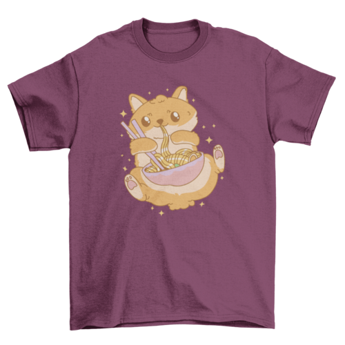 Cute Fashion Pomeranian Pet dog eating ramen Noodle Food Animal